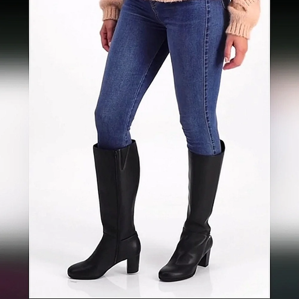 New w/o Box Giani Bernini Adonnys Genuine Leather Black Tall Zip-Up Dress Boots - Picture 9 of 10
